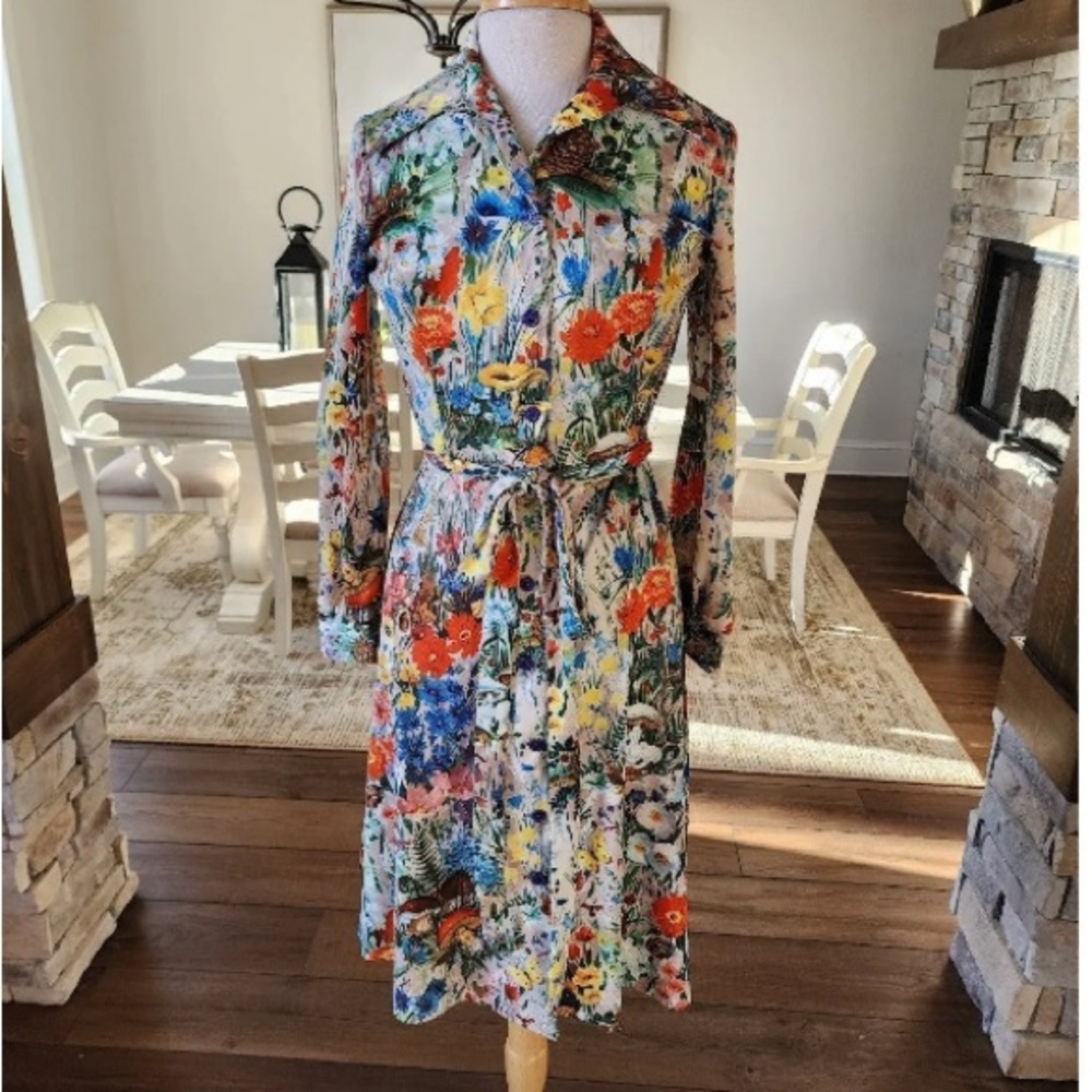 Vintage 70s wildflower floral belted dress